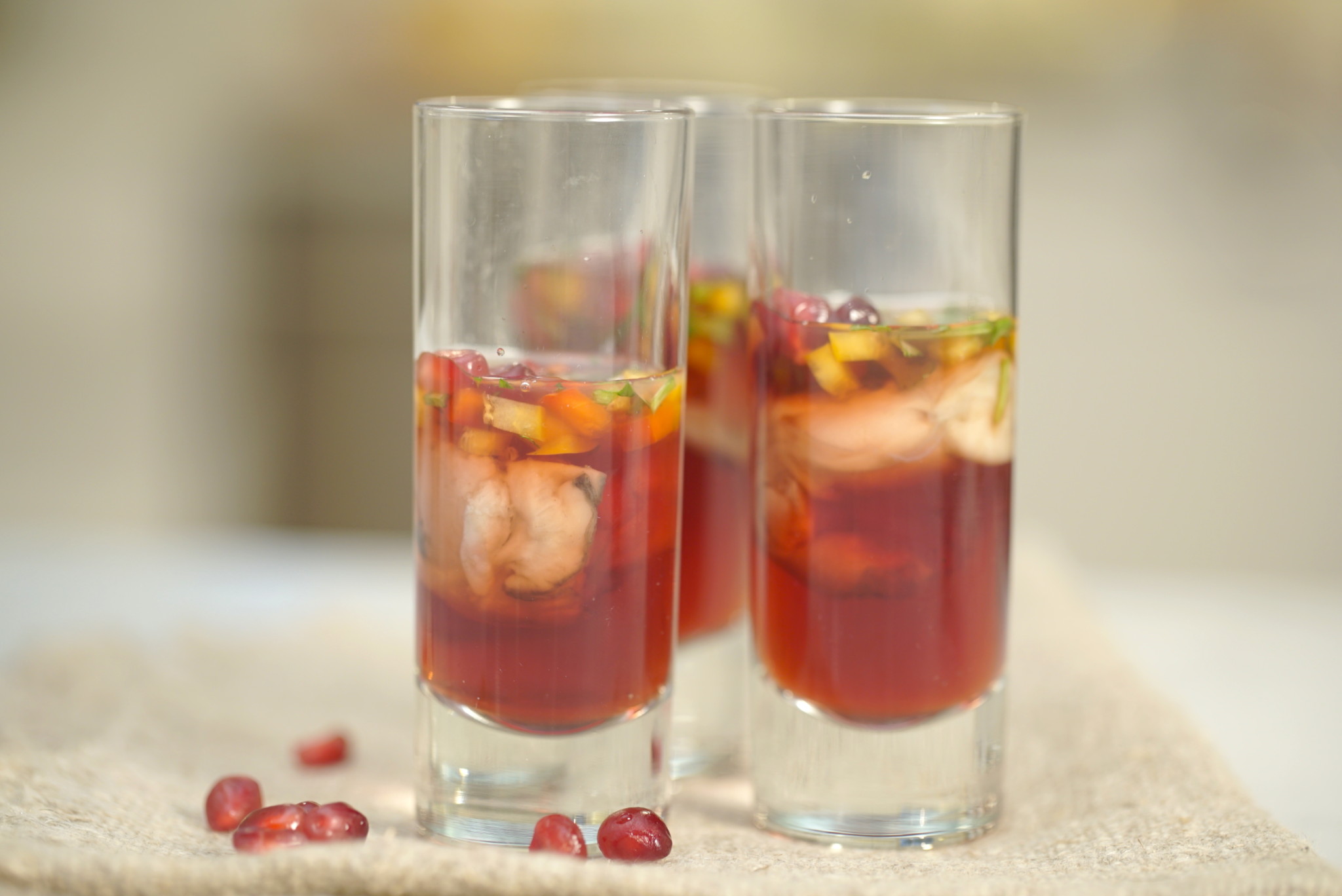 Pomegranate oyster shooters