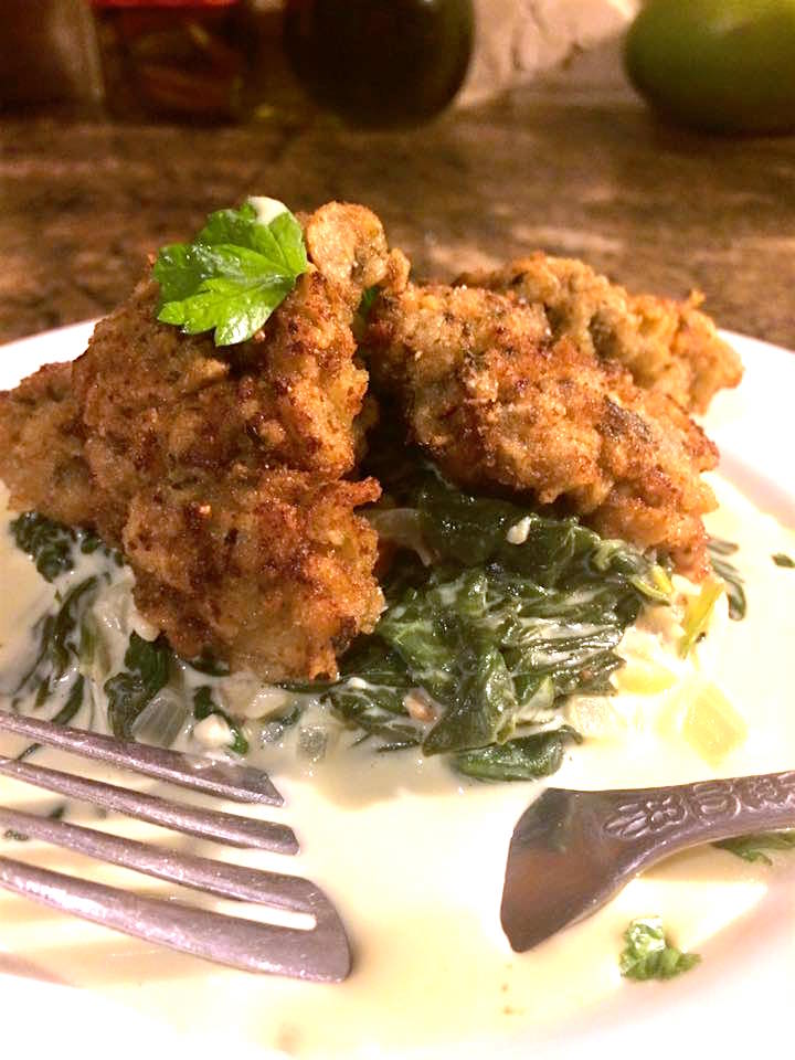 Fried Oysters with Creamed Spinach