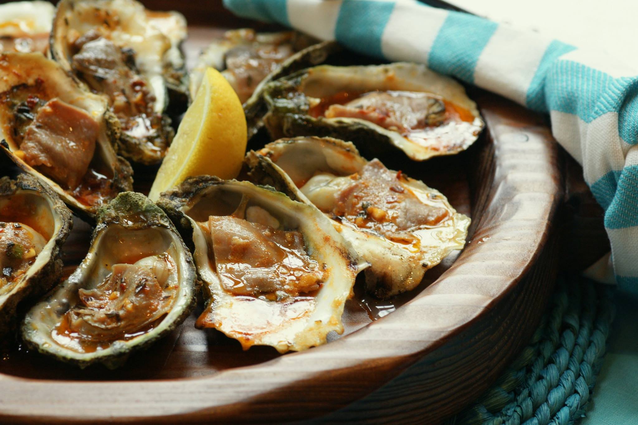 Char-Grilled Oysters with Aged Country Ham